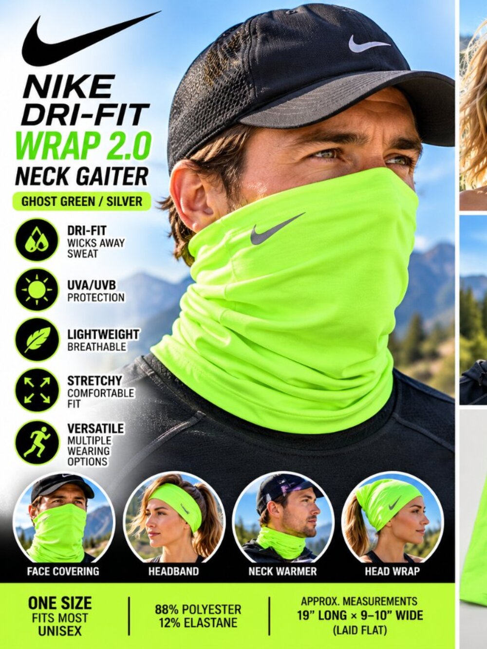 Nike Dri-FIT Wrap 2.0 Ghost Green Neck Gaiter Unisex